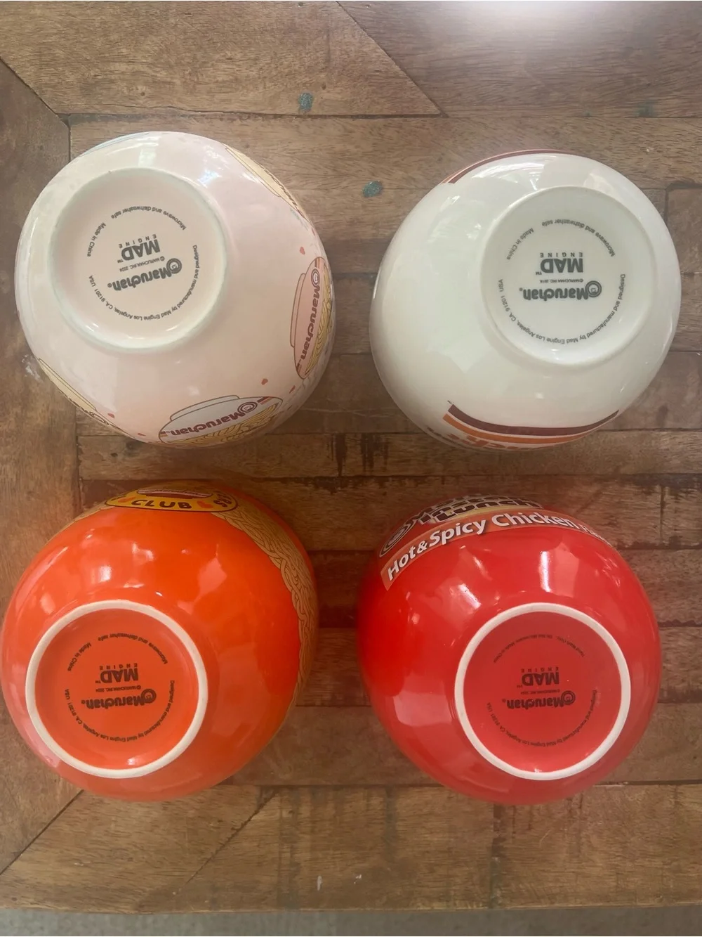 Set of 4 Maruchan Ramen Ceramic Bowls - Kawaii Cats, Hot & Spicy, Noodle Lovers